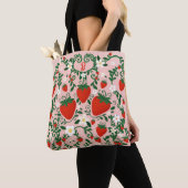 Tote Bag Fleurs roses et rouges de vignes fraise mignonnes (De près)