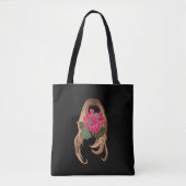 Tote Bag Fleurs roses et visage femme (Devant)