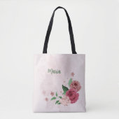 Tote Bag fleurs roses feuilles vertes (Devant)