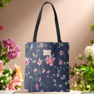 Tote Bag Fleurs roses florales bleues motif Classique Tenda
