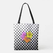 Tote Bag Fleurs roses jaunes orange sur Graphisme blanc noi (Dos)