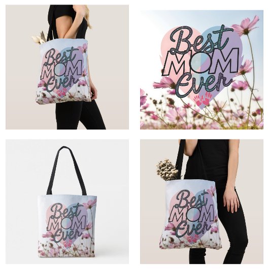 Tote Bag Fleurs roses Meilleure Maman Joyeuse Fête des Mère
