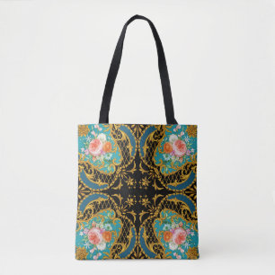 Tote Bag Fleurs roses orange : Composition Carré
