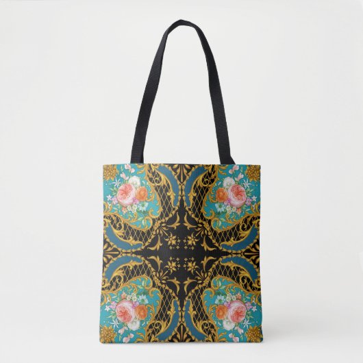 Tote Bag Fleurs roses orange : Composition Carré (Devant)