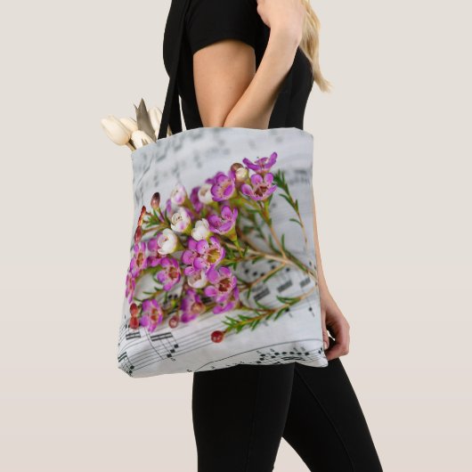 Tote Bag fleurs roses sur la musique (De près)