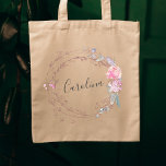 Tote Bag Fleurs Roses Vierges<br><div class="desc">Cette décoration féminine est ornée d'une couronne avec des fleurs roses rousses et du feuillage.</div>