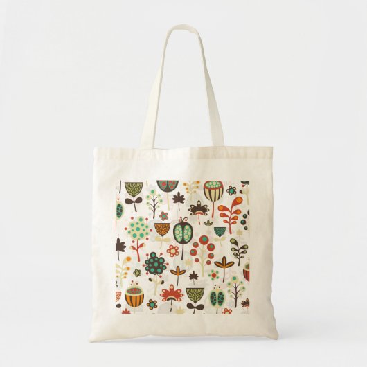 Tote Bag Fleurs Rouge Vert Et Brown Rétro (Devant)