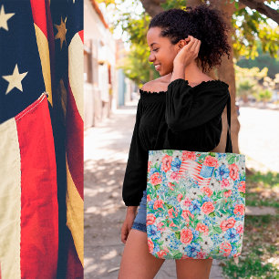 Tote Bag Fleurs Rouges Blanches Et Bleues Patriotiques 4 Ju