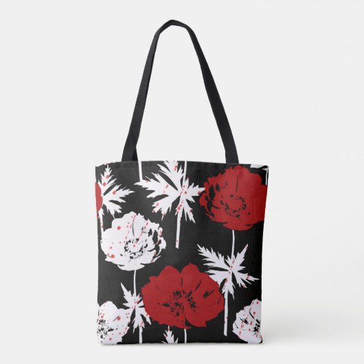 Tote Bag Fleurs rouges, blanches sur le noir. (Dos)