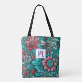 Tote Bag Fleurs rouges bleues Monogrammes (Dos)