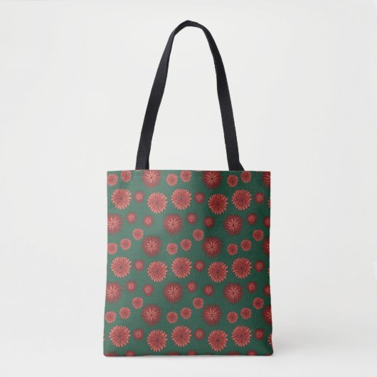 Tote Bag Fleurs rouges sur fond vert (Devant)