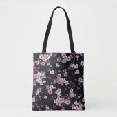 Tote Bag Fleurs Sakura Roses Noires, Design Motif, (Devant)