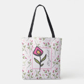 Tote Bag Fleurs sauvages à longue tige rose et vert Personn (Dos)