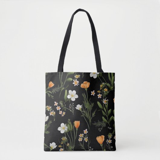 Tote Bag Fleurs sauvages Arrière - plan noir (Devant)