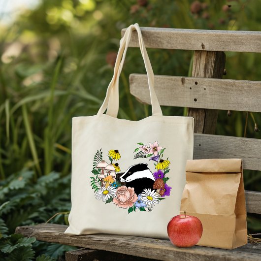 Tote Bag Fleurs sauvages Badger Champignons vert