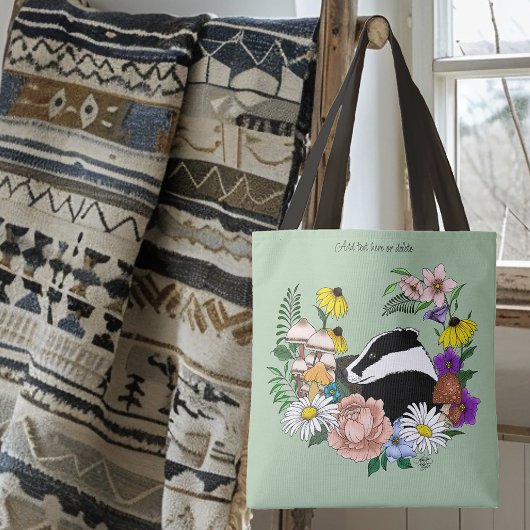 Tote Bag Fleurs sauvages Badger Champignons vert