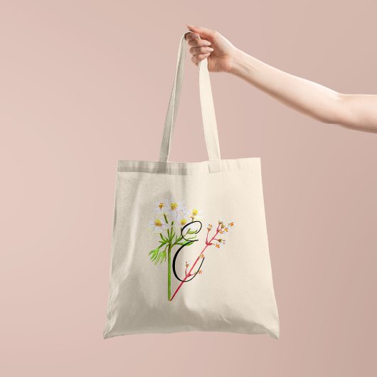 Tote Bag Fleurs sauvages blancs en aquarelle avec 1côté ini