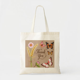 Tote Bag Fleurs sauvages bohémiens, papillons, tiges de blé