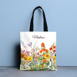 Tote Bag Fleurs Sauvages Colorées Jolie Fille Personnalisée<br><div class="desc">Ce design chic et élégant présente de jolies fleurs sauvages colorées avec votre nom personnalisé sur un arrière - plan blanc.</div>