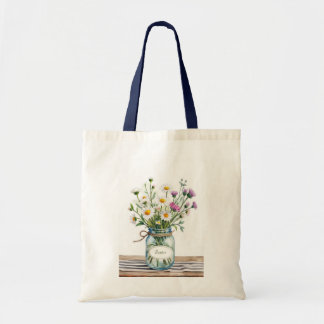 Tote Bag Fleurs sauvages dans un pot Mason avec nom personn