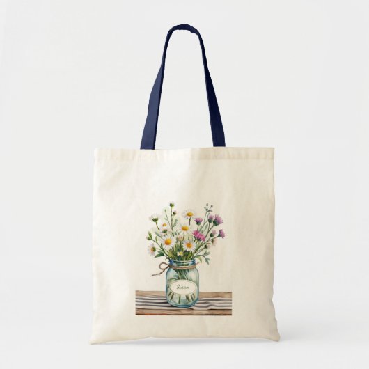 Tote Bag Fleurs sauvages dans un pot Mason avec nom personn (Devant)