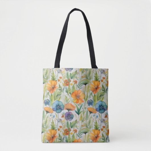 Tote Bag Fleurs sauvages d'aquarelle de style français (Devant)