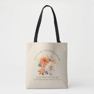 Tote Bag Fleurs sauvages d'aquarelle feuilles automne citat