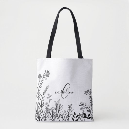 Tote Bag Fleurs sauvages de monogramme Doodles (Devant)