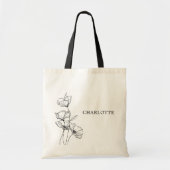 Tote Bag Fleurs sauvages dessin au trait nom simple (Devant)