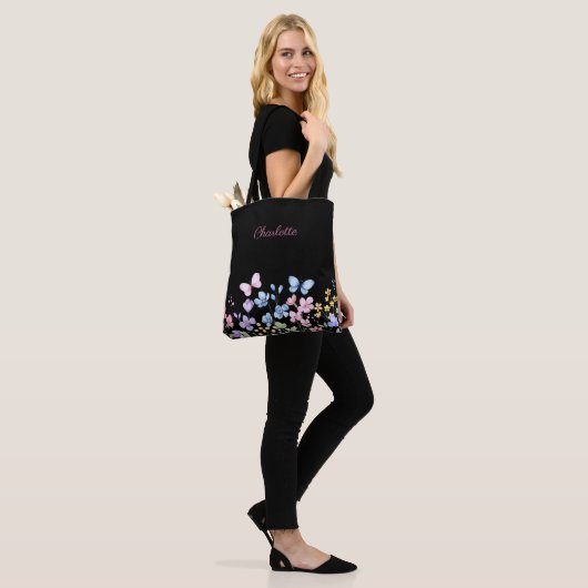 Tote Bag Fleurs sauvages et papillons (Sur le modèle)