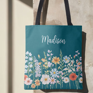 Tote Bag Fleurs Sauvages Floral Botanique Aquarelle Monogra
