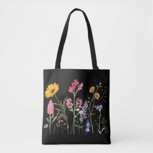 Tote Bag Fleurs sauvages, floral botanique vintage pastel