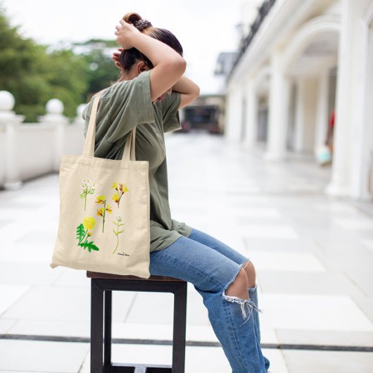 Tote Bag Fleurs sauvages jaunes délicats en aquarelle 1 côt