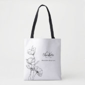 Tote Bag Fleurs sauvages lettrage simple monogramme nom (Devant)