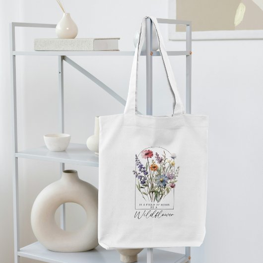 Tote Bag Fleurs sauvages lisses avec texte Motivation