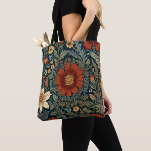 Tote Bag Fleurs sauvages motif rouge de style William Morri