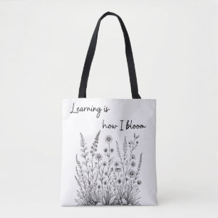 Tote Bag Fleurs sauvages noirs et blancs en floraison