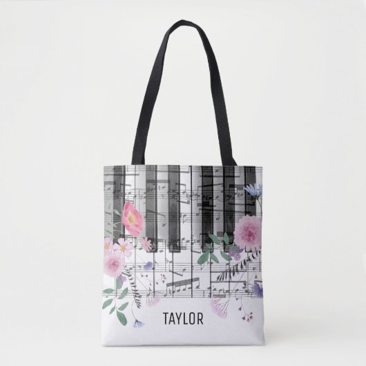 Tote Bag fleurs sauvages notes de musique piano (Devant)
