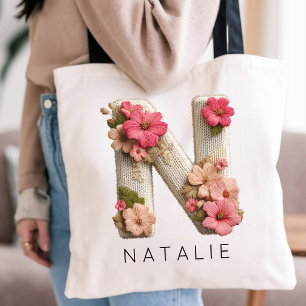 Tote Bag Fleurs sauvages personnalisées avec initiale pour