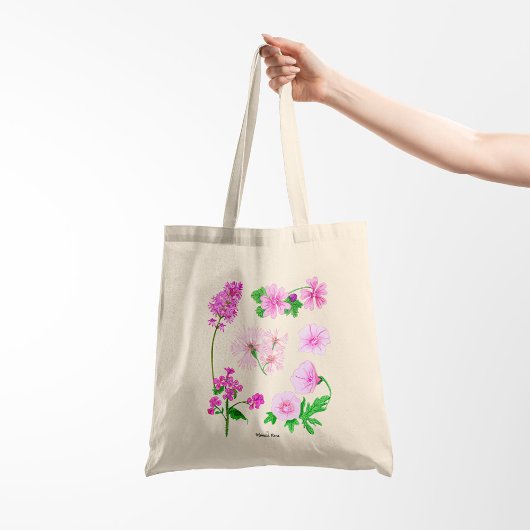 Tote Bag Fleurs sauvages roses en aquarelles
