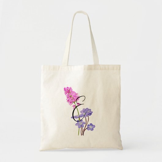 Tote Bag Fleurs sauvages roses et lilas avec initiale 1 côt (Devant)