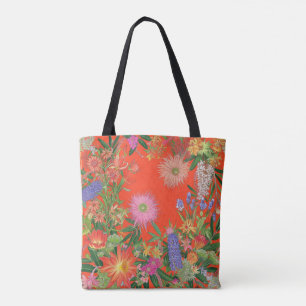 Tote Bag Fleurs sauvages sur Arrière - plan rouge
