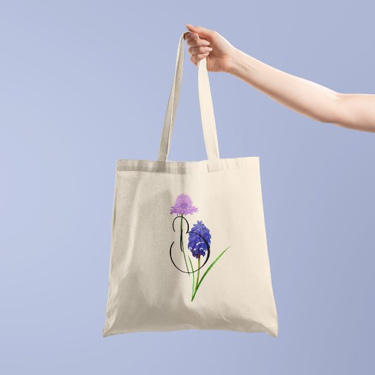 Tote Bag Fleurs sauvages violettes avec votre initiale d'un