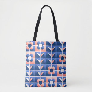 Tote Bag Fleurs stylisées rétro : motif en mosaïque.
