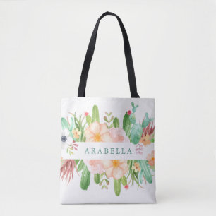Tote Bag Fleurs succulentes d'aquarelle sur le blanc