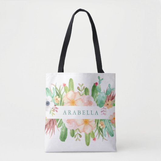 Tote Bag Fleurs succulentes d'aquarelle sur le blanc (Devant)