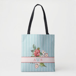 Tote Bag Fleurs tropicales Aqua/Coral Personnalisé