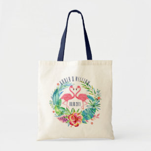 Tote Bag Fleurs tropicales colorées Wreath & Flamants roses