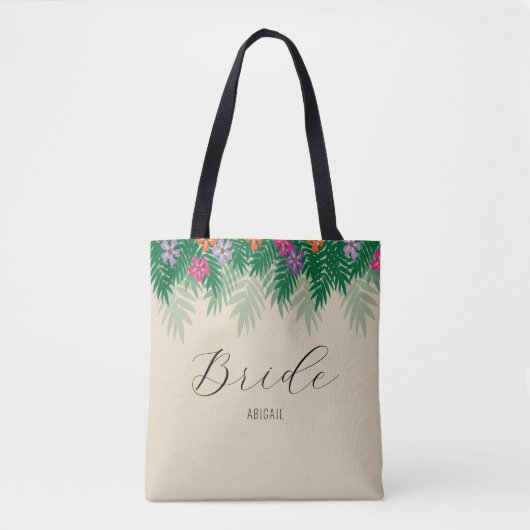 Tote Bag Fleurs tropicales et branches de palmiers Bride (Devant)