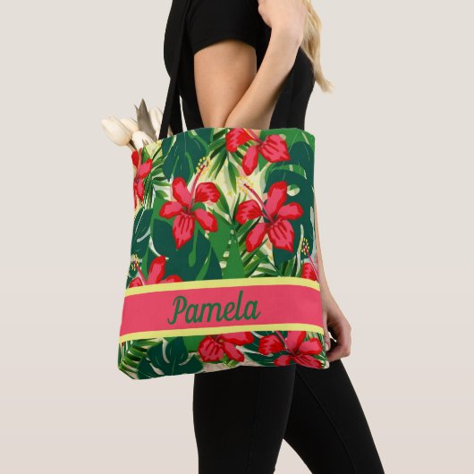 Tote Bag Fleurs tropicales et feuilles (De près)